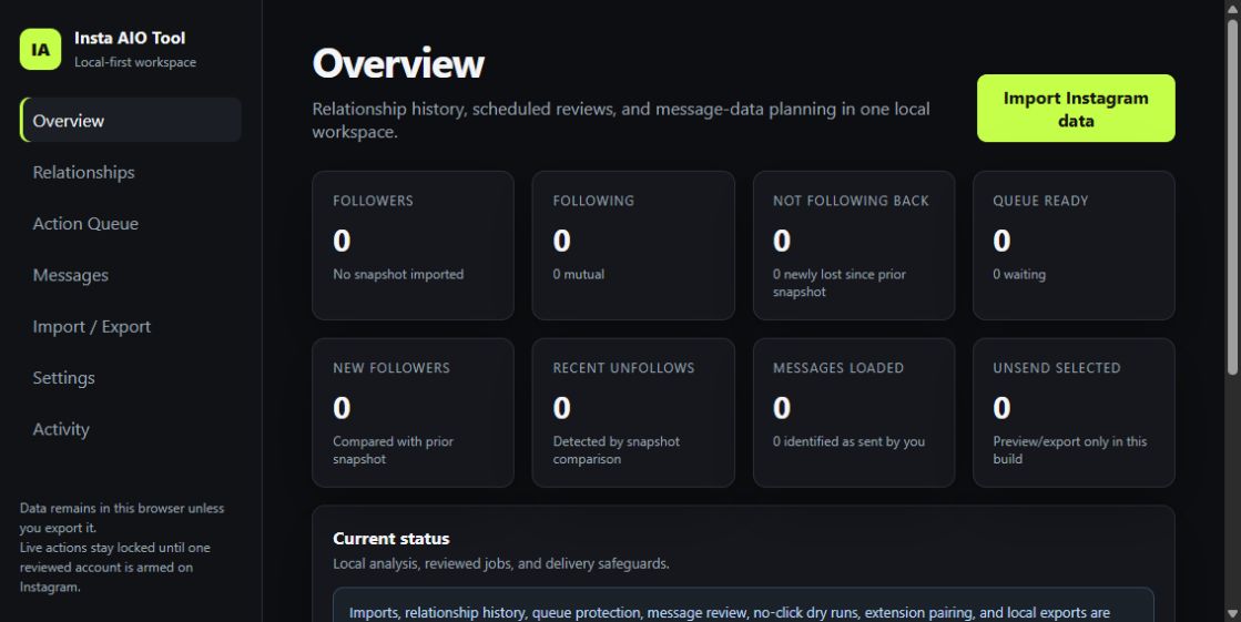 Insta AIO Tool local dashboard