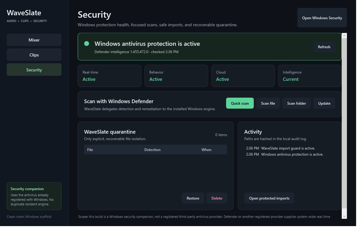 Soltex Windows security dashboard